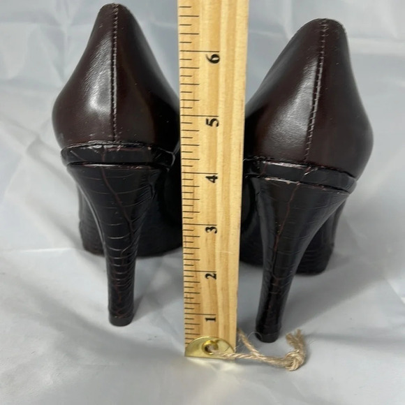 Michael Michael Kors Leather Pumps Chocolate Brown Croc Effect Embossed Size 8 - Picture 11 of 12